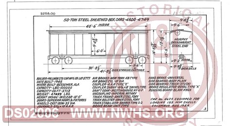 50 Ton Steel Sheathed Box Cars 4500-4749, Central of Georgia Railway Freight Equipment Diagram Book