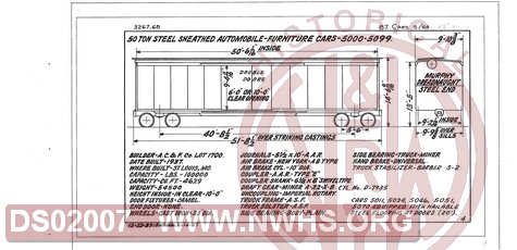 50 Ton Steel Sheathed Automobile-Furniture Box Cars 5000-5099, Central of Georgia Railway Freight Equipment Diagram Book