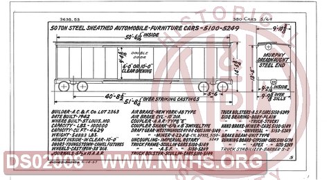 50 Ton Steel Sheathed Automobile-Furniture Box Cars 5100-5249, Central of Georgia Railway Freight Equipment Diagram Book