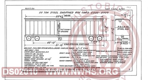 50 Ton Steel Sheathed Box Cars 5500-5999, Central of Georgia Railway Freight Equipment Diagram Book