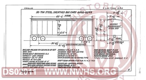 50 Ton Steel Sheathed Box Cars 6000-6099, Central of Georgia Railway Freight Equipment Diagram Book