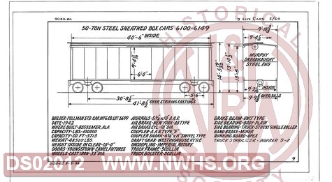 50 Ton Steel Sheathed Box Cars 6100-6149, Central of Georgia Railway Freight Equipment Diagram Book