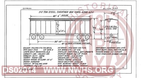 50 Ton Steel Sheathed Box Cars 6208-6211, Central of Georgia Railway Freight Equipment Diagram Book