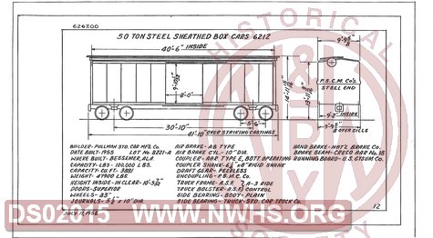 50 Ton Steel Sheathed Box Car 6212, Central of Georgia Railway Freight Equipment Diagram Book