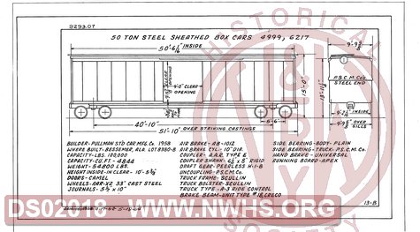 50 Ton Steel Sheathed Box Cars 4999, 6217, Central of Georgia Railway Freight Equipment Diagram Book