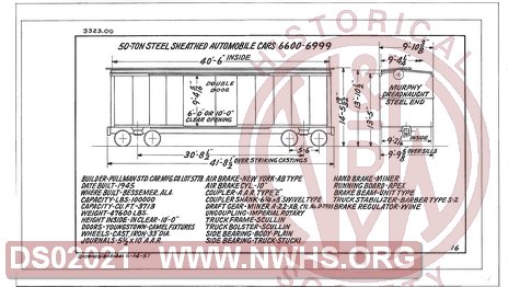 50 Ton Steel Sheathed Automobile Box Cars 6600-6999, Central of Georgia Railway Freight Equipment Diagram Book