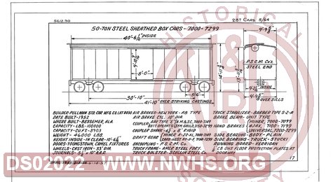 50 Ton Steel Sheathed Box Cars 7000-7299, Central of Georgia Railway Freight Equipment Diagram Book