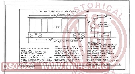 50 Ton Steel Sheathed Box Cars 304, Central of Georgia Railway Freight Equipment Diagram Book