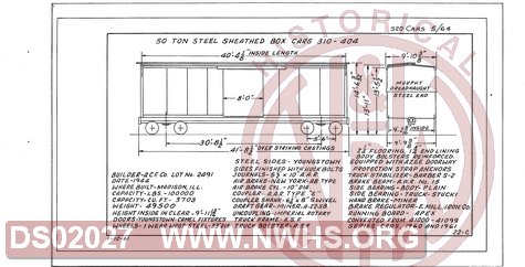 50 Ton Steel Sheathed Box Cars 310-404, Central of Georgia Railway Freight Equipment Diagram Book