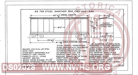 50 Ton Steel Sheathed Box Cars 405-636, Central of Georgia Railway Freight Equipment Diagram Book