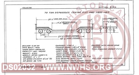 70 Ton Depressed Center Flat Cars 11800-11819, Central of Georgia Railway Freight Equipment Diagram Book