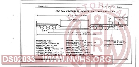 125 Ton Depressed Center Flat Cars 11901-11905, Central of Georgia Railway Freight Equipment Diagram Book