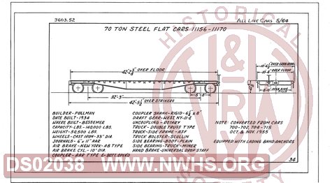 70 Ton Steel Flat Cars 11156-11170, Central of Georgia Railway Freight Equipment Diagram Book