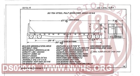 50 Ton Steel Pulp Wood Cars 10000-10164, Central of Georgia Railway Freight Equipment Diagram Book