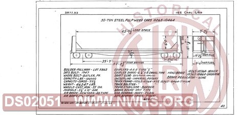 50 Ton Steel Pulp Wood Cars 10265-10464, Central of Georgia Railway Freight Equipment Diagram Book