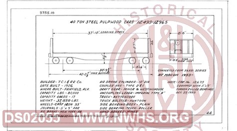 40 Ton Steel Pulp Wood Cars 12493-12965, Central of Georgia Railway Freight Equipment Diagram Book