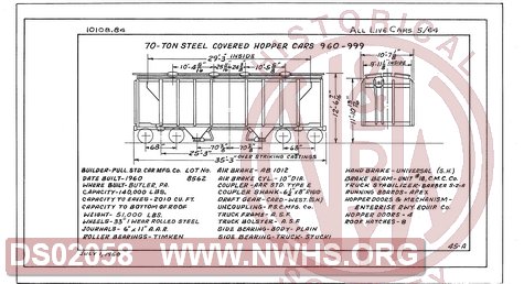 70 Ton Steel Covered Hopper Cars 960-999, Central of Georgia Railway Freight Equipment Diagram Book