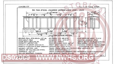 90 Ton Steel Covered Hopper Cars 1200-1259, Central of Georgia Railway Freight Equipment Diagram Book