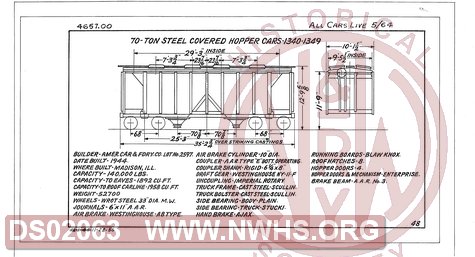 70 Ton Steel Covered Hopper Cars 1340-1349, Central of Georgia Railway Freight Equipment Diagram Book