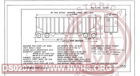 70 Ton Steel Hopper Cars 101-150, Central of Georgia Railway Freight Equipment Diagram Book