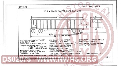 70 Ton Steel Hopper Cars 715-899, Central of Georgia Railway Freight Equipment Diagram Book