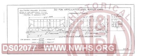 50 Ton Articulated Steel Hopper Cars 23000-23003, Central of Georgia Railway Freight Equipment Diagram Book