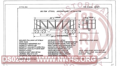 50 Ton Steel Hopper Cars 21700-21799, Central of Georgia Railway Freight Equipment Diagram Book