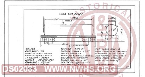 Steel Underframe Tank Car 32022, Central of Georgia Railway Freight Equipment Diagram Book