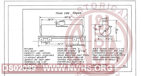 Tank Car 32045, Central of Georgia Railway Freight Equipment Diagram Book