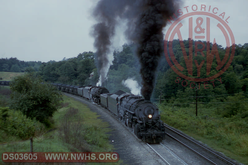 N&W Y6 2129 & A 1216 with coal train at Blue Ridge, Va