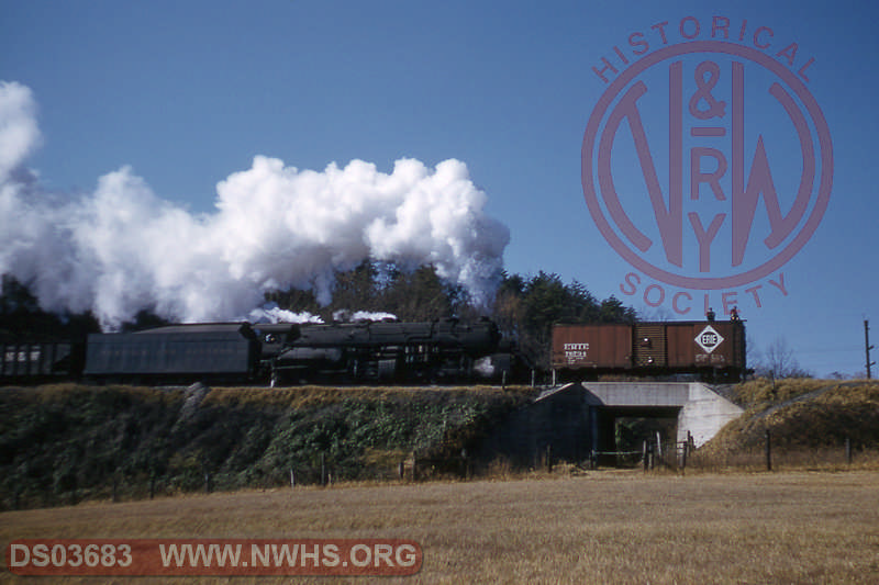 N&W Y6 2152 pushes Erie box car on local freight - Blue Ridge, Va