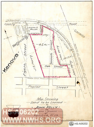 Map Showing Land to be Leased to John Kelly by Joseph I. Doran at Kenova, WV