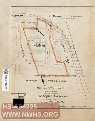 Map of Land in the Name of Joseph I. Doran situate in Kenova, Wayne County WV