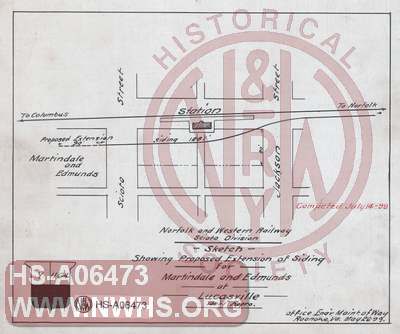 N&W Ry, Scioto Division, Sketch showing proposed extension of siding for Martindale and Edmunds at Lucasville