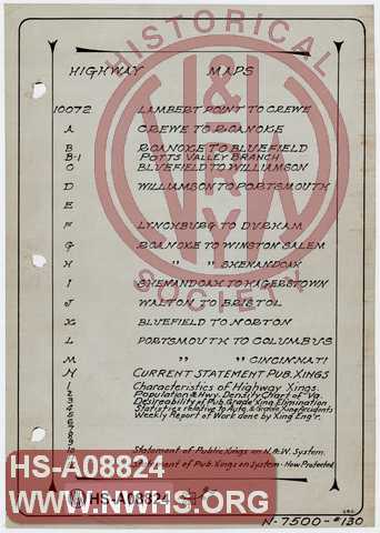 Index to Highway Maps, drawings 10072 showing grade crossings.