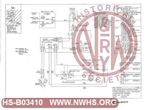 EMD SW1500 / MP15DC pressure switch, Ditch / crossing light schematic, Modification MB5885