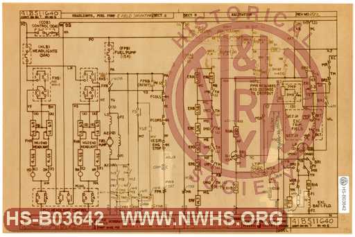 Schematic Diagram for U28B 1900-1929, Sheet 6 of 13, Headlights, Fuel Pmp & field Shunting, Battery Field Excitation