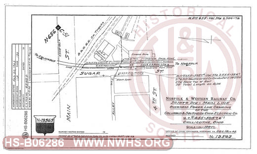 Overhead Power Line Crossing of the Columbus & Southern Ohio Electric Co., MP N655+5047.6',  Chillicothe, OH