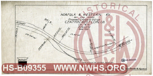 N&W R'y, Dry Fork Branch, Proposed Change of Sidings, Central West Coal Co., Lex W. Va., MP 9+272'