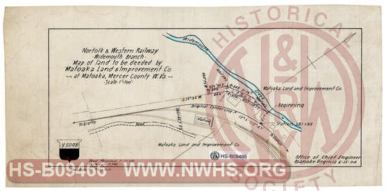 N&W Ry, Widemouth Branch, Map of land to be deeded by Matoaka Land & Improvement Co. at Matoaka, Mercer County W.Va.