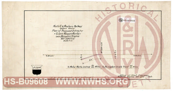 N&W Ry, Radford Division, Plan of proposed siding for Gilpin Wagon Works near Abingdon, Virginia, MP 394+675'