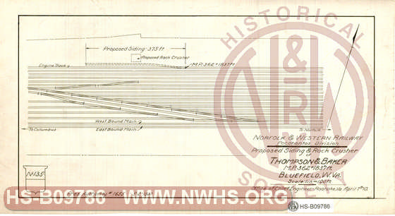 N&W Ry, Pocahontas Division, Proposed Siding & Rock Crusher of Thompson & Baker, MP 362+1837', Bluefield, W.Va.