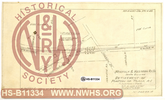 N&W Ry Scioto Division, Retirement of Portion of Track A-1, MP N630+4735', Piketon, OH