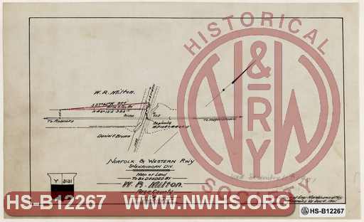 N&W Rw'y, Sheandoah Div., Map of Land to be deeded by W.R. Milton, Page County, Va