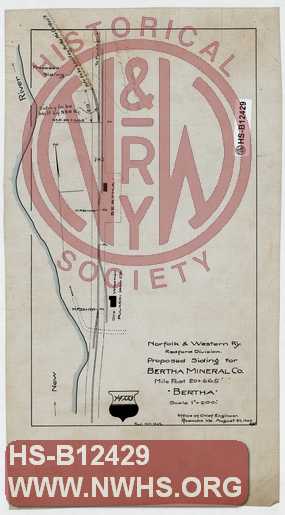 N&W R'y, Radford Division, Proposed Siding for Bertha Mineral Co. Mile Post 20+665' Bertha