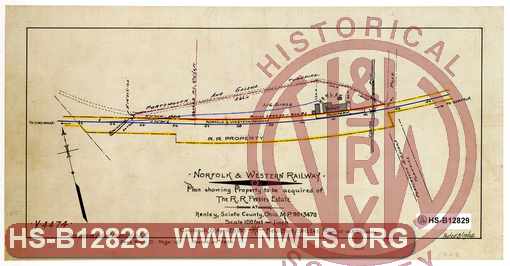 Map of Land to be acquired from R. R. Peebles Estate at Henley, Ohio showing location of Depot