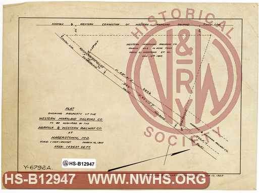 Plat showing property of the Western Maryland Railroad Co to be acquired by the Norfolk & Western Railway Co. at Hagerstown, MD.
