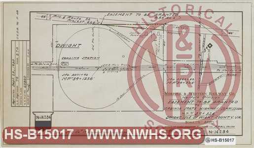 N&W Ry, Norfolk Division, Easement to be granted to Virginia State Highway Commission, MP N39+526', Dwight, Isle of Wight County Va.