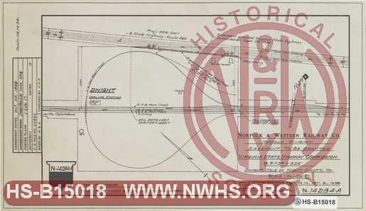 N&W Ry, Norfolk Division, Easement to be granted to Virginia State Highway Commission, MP N39+526', Dwight, Isle of Wight County Va.