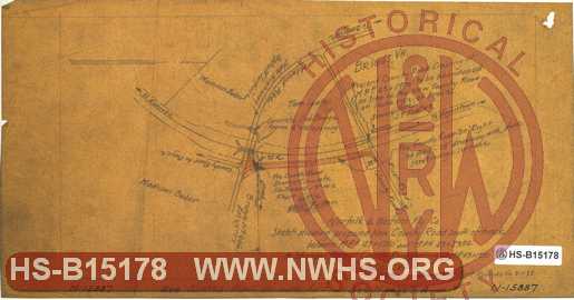 N&W Ry, Sketch showing proposed new county road south of track between MP H43+1750 and MP H43+2354' to abadon present couty road crossing at MP 43+1750', Briggs Va.